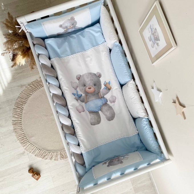 Set lenjerie Patut BebeCopii 7 piese Teddy Kids Toys Blue (1)